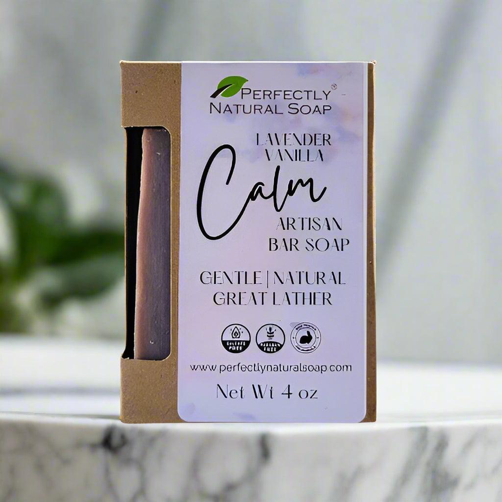 Calm - Lavender Vanilla Handmade Natural Soap Bar, 4 oz-Bar Soap-Perfectly Natural Soap