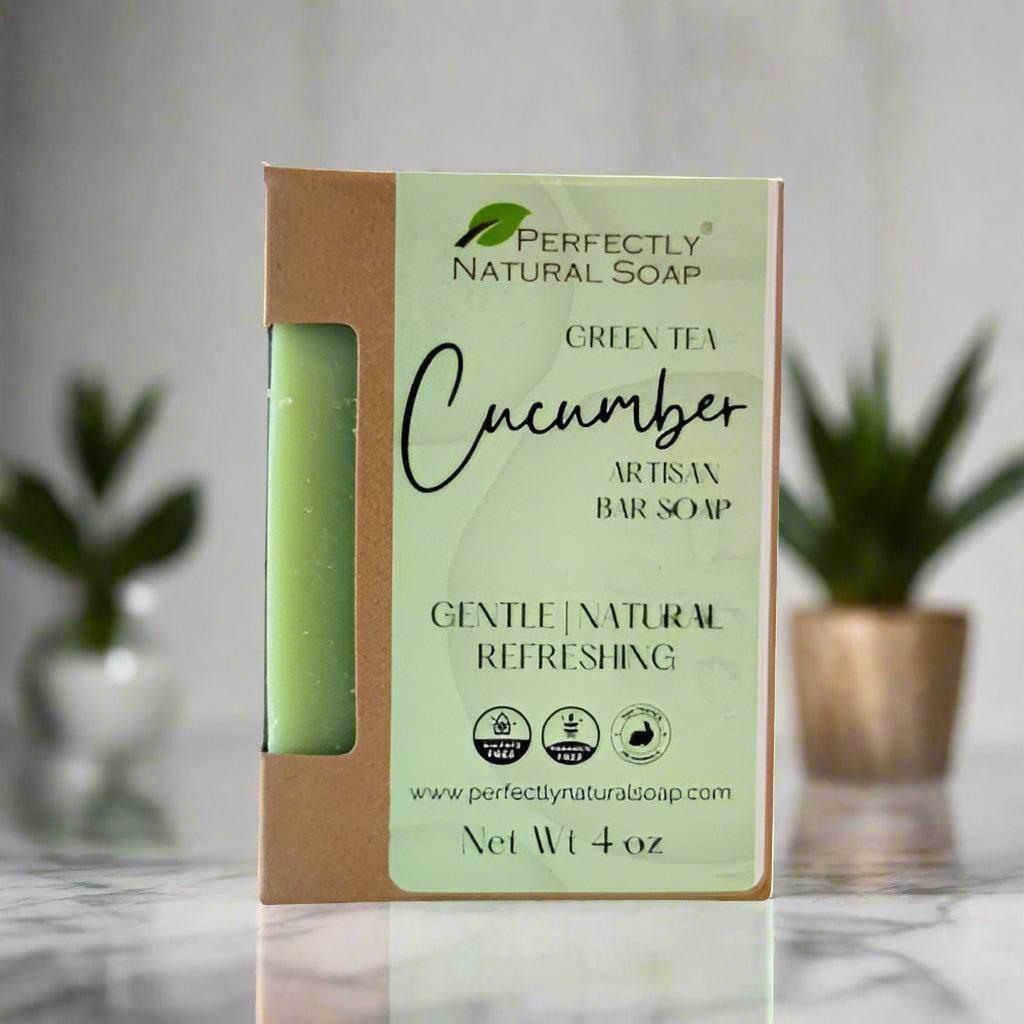 Green Tea Cucumber Handmade Natural Soap Bar, 4 oz-Bar Soap-Perfectly Natural Soap