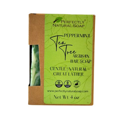 Peppermint Tea Tree Handmade Natural Soap Bar, 4 oz-Bar Soap-Perfectly Natural Soap