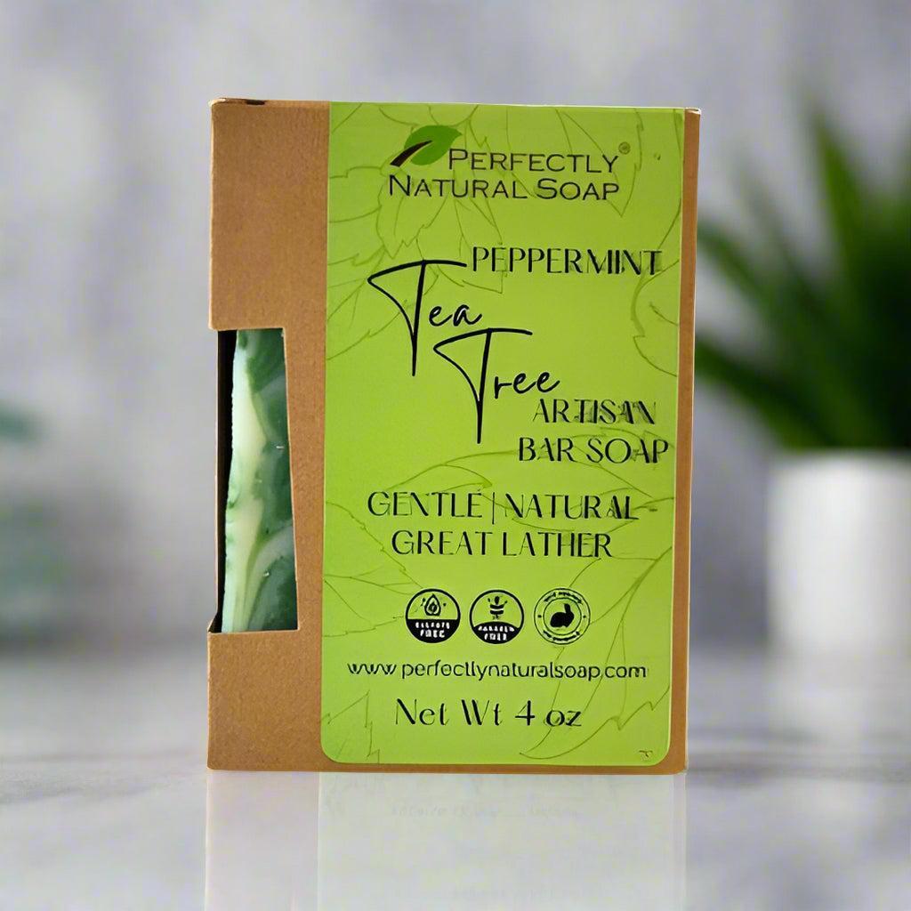 Peppermint Tea Tree Handmade Natural Soap Bar, 4 oz-Bar Soap-Perfectly Natural Soap