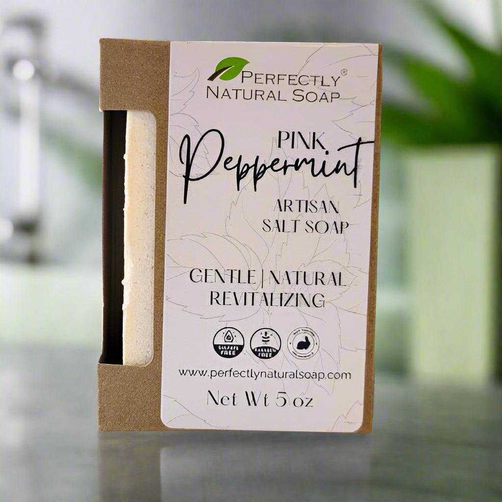 Pink Peppermint Himalayan Handmade Natural Salt Soap Bar, 5 oz-Bar Soap-Perfectly Natural Soap