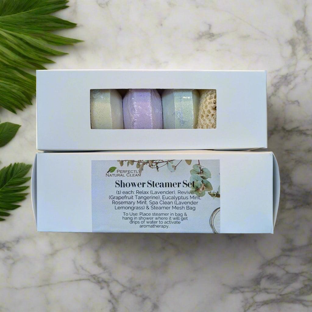 Shower Steamer Set with Mesh Steamer Bag-Bath Soaks, Oils & Salts-Perfectly Natural Soap