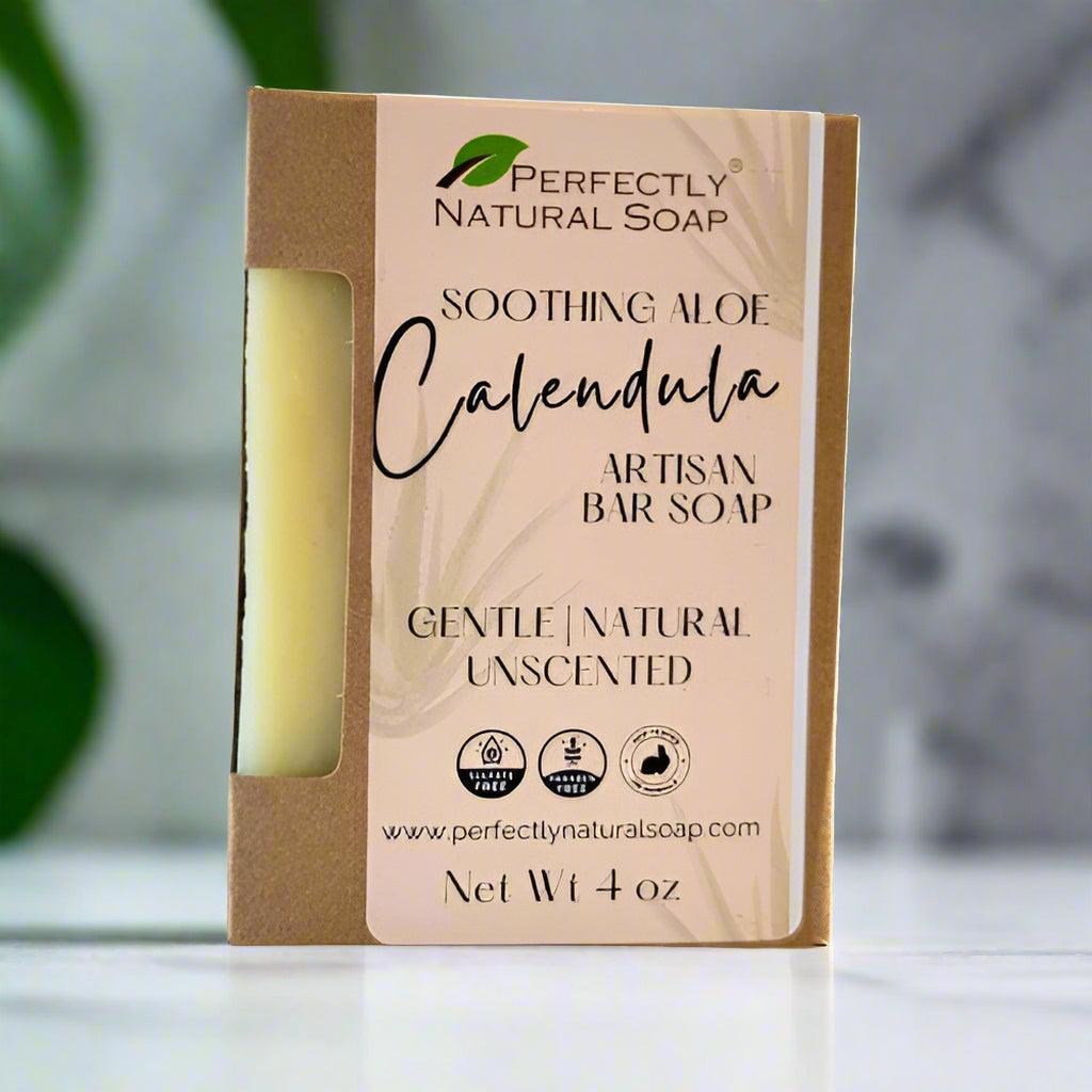 Soothing Aloe Calendula Handmade Natural Soap Bar, 4 oz-Bar Soap-Perfectly Natural Soap
