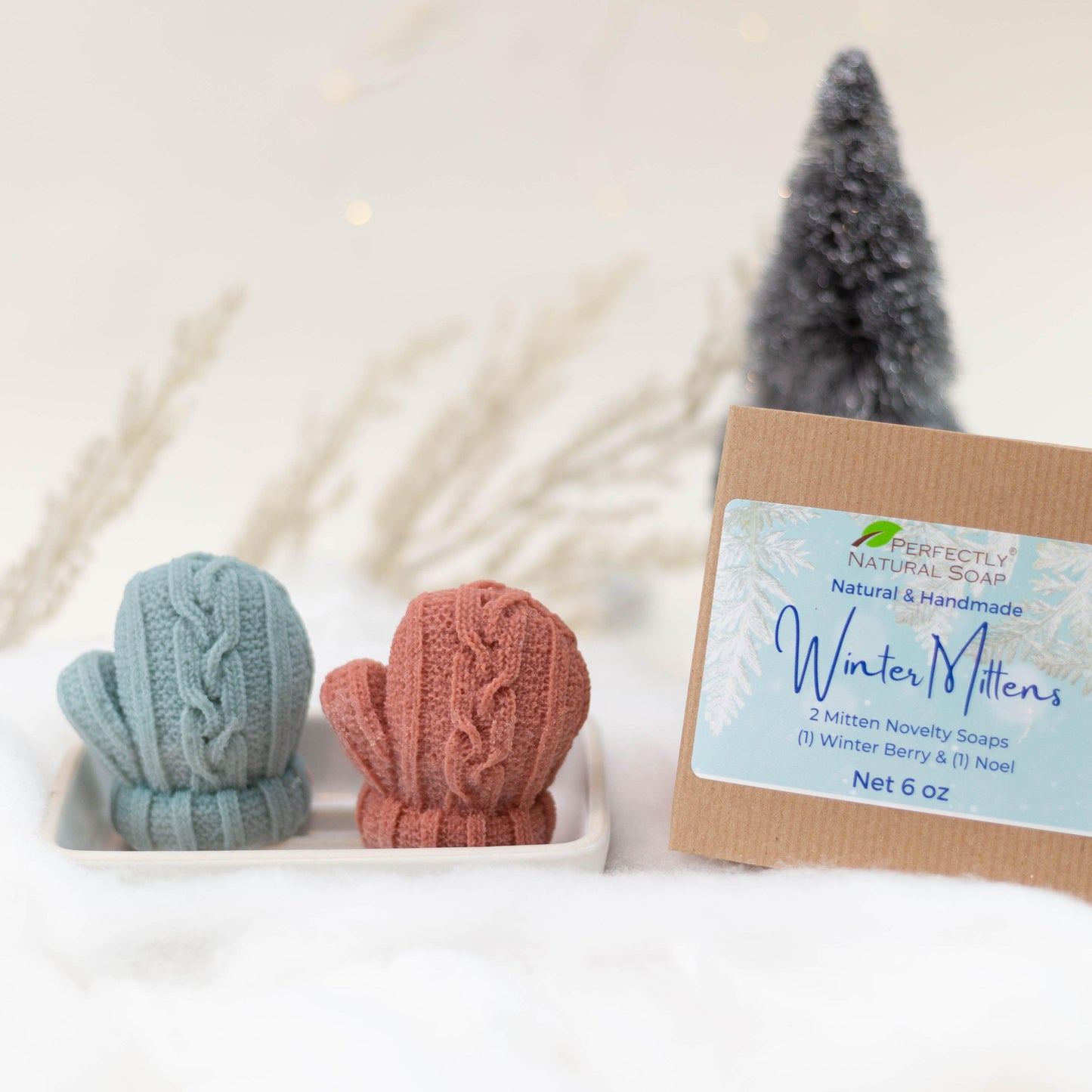 Winter Mitten soaps gift box, novelty mitten-shaped handmade natural soap gift set for holiday giving