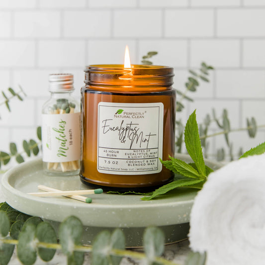 Classic Coconut Soy Candle, 7.5 oz, in an amber glass jar with gold lid