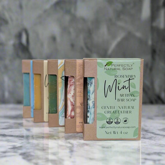 Beautifully wrapped handmade natural soap bars arranged as thoughtful gifts