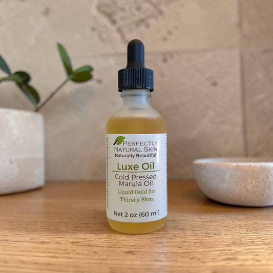 Luxe Oil cold pressed marula oil in a 2 oz glass dropper bottle, single-ingredient facial oil
