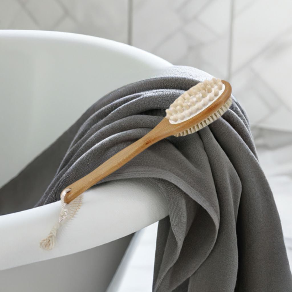 10" Natural Massaging Head / Bristle Bath Brush-Bath Accessories-Perfectly Natural Soap