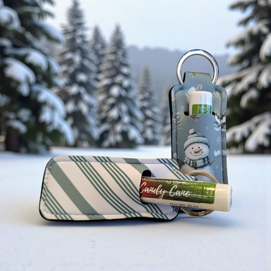 Candy Cane Lip Balm with Holiday Keychain Holder-Perfectly Natural Soap