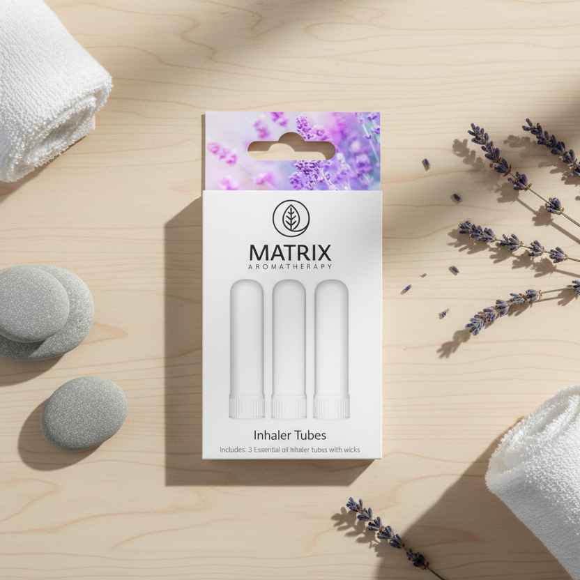 Packaging of Matrix Aromatherapy Inhaler Tubes with a floral background
