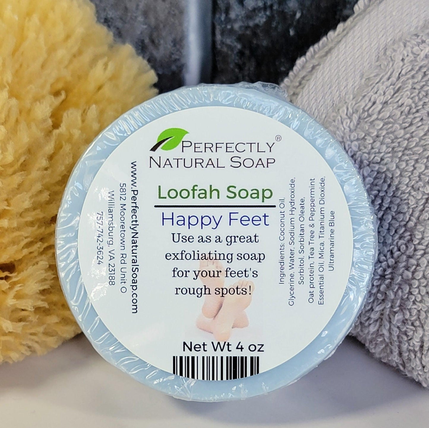 Happy Feet Peppermint Tea Tree Loofah Soap, 4 oz-Bar Soap-Perfectly Natural Soap
