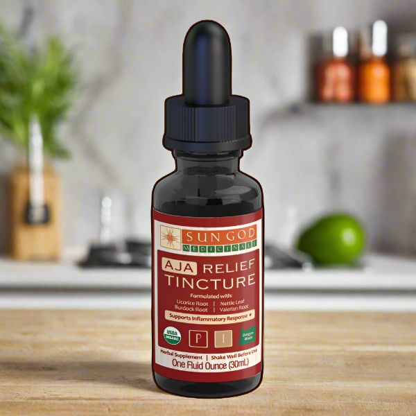 Organic Aja relief tincture 1 oz on sale, herbal liquid extract for natural pain and inflammation support