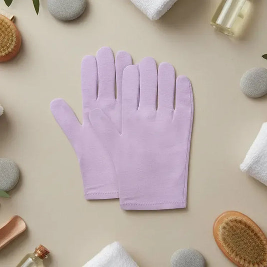 Pair of lavender gloves on a white background