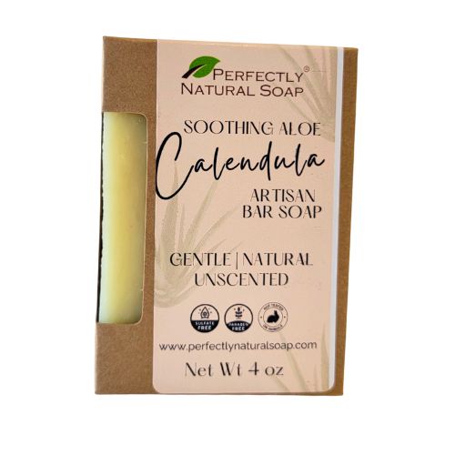 Soothing Aloe Calendula Handmade Natural Soap Bar, 4 oz-Bar Soap-Perfectly Natural Soap