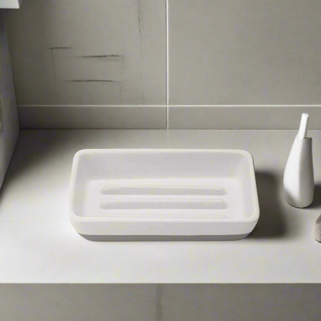 White Ceramic Soap Dish-Bath Accessories-Perfectly Natural Soap